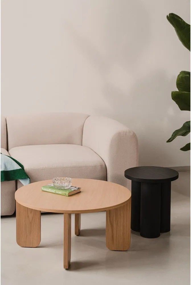Măsuță de cafea neagră rotundă cu blat cu aspect de lemn de stejar ø 75 cm Kuvu – noo.ma