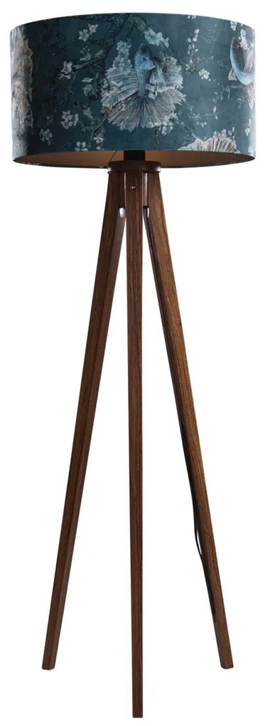 Lampă de podea din lemn de nuc cu abajur din catifea, design pește, 50 cm - Tripod Classic