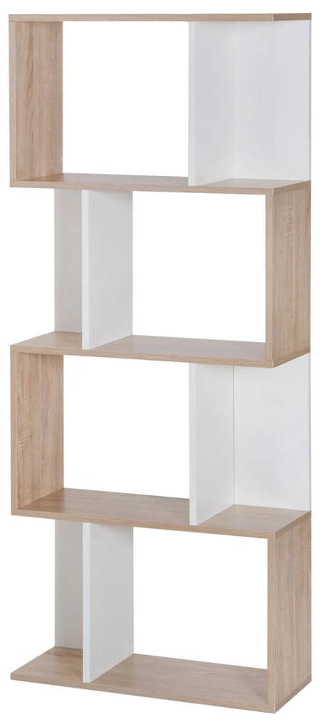 Biblioteca Design Modern 4 rafturi Lemn Natural si Alb, 60x24x148cm HOMCOM | Aosom Romania