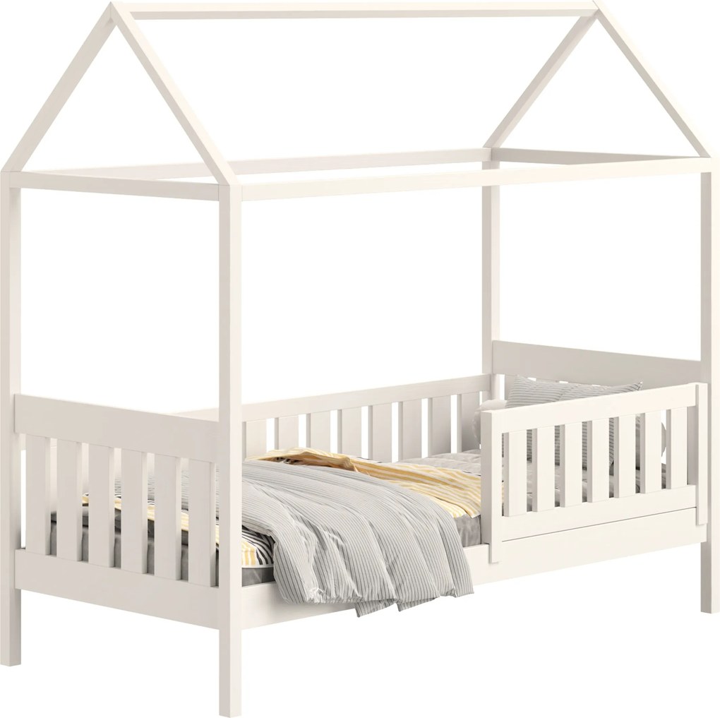 Pat supraetajat tip căsuță Nemos II pentru copii 80x180 cu sertare - culoare alb