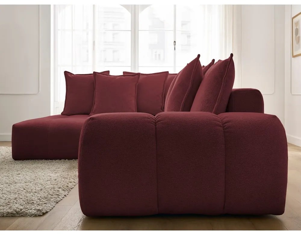 Colțar burgundy extensibil/cu spațiu de depozitare cu tapițerie din chenille (cu colț pe partea stângă/în formă de ”L”) Everest – Bobochic Paris