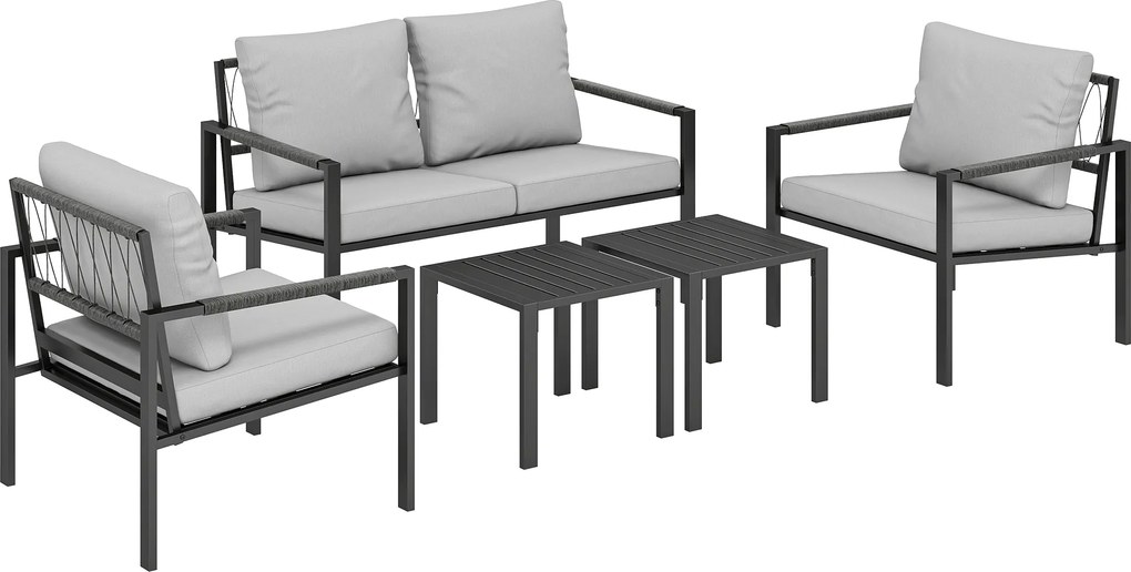 Outsunny Set mobilier grădină 4 persoane rezistent la intemperii set mobilier balcon cu canapea 2 locuri, fotoliu, perne, măsuță Gri deschis | Aosom Romania