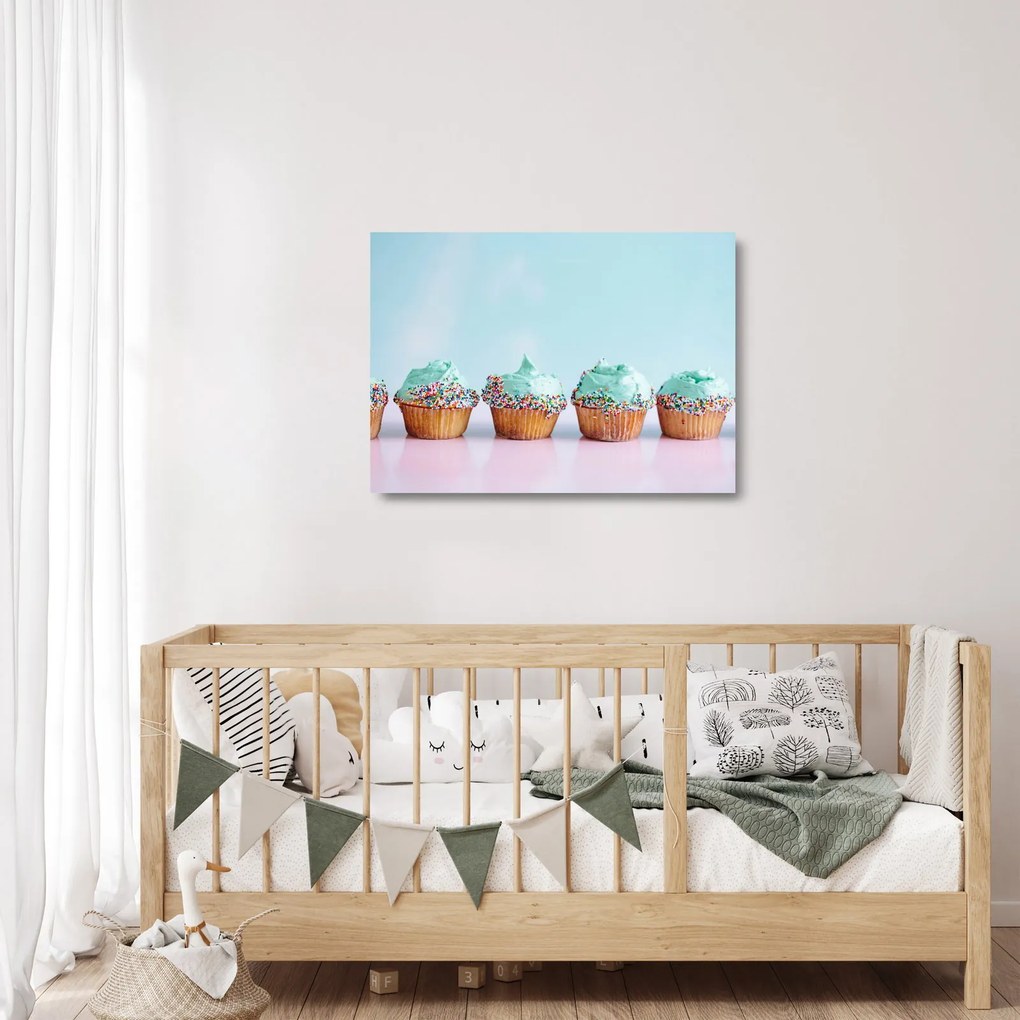 Tablou pe sticlă cu cupcakes (70x50 cm)