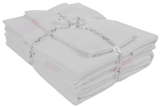 Set cadou prosoape și prosop de corp AQUA, 5 buc Alb – Broderie roz Set (2 buc 33x33cm, 2 buc prosop 45x90cm, prosop de corp 75x150cm)