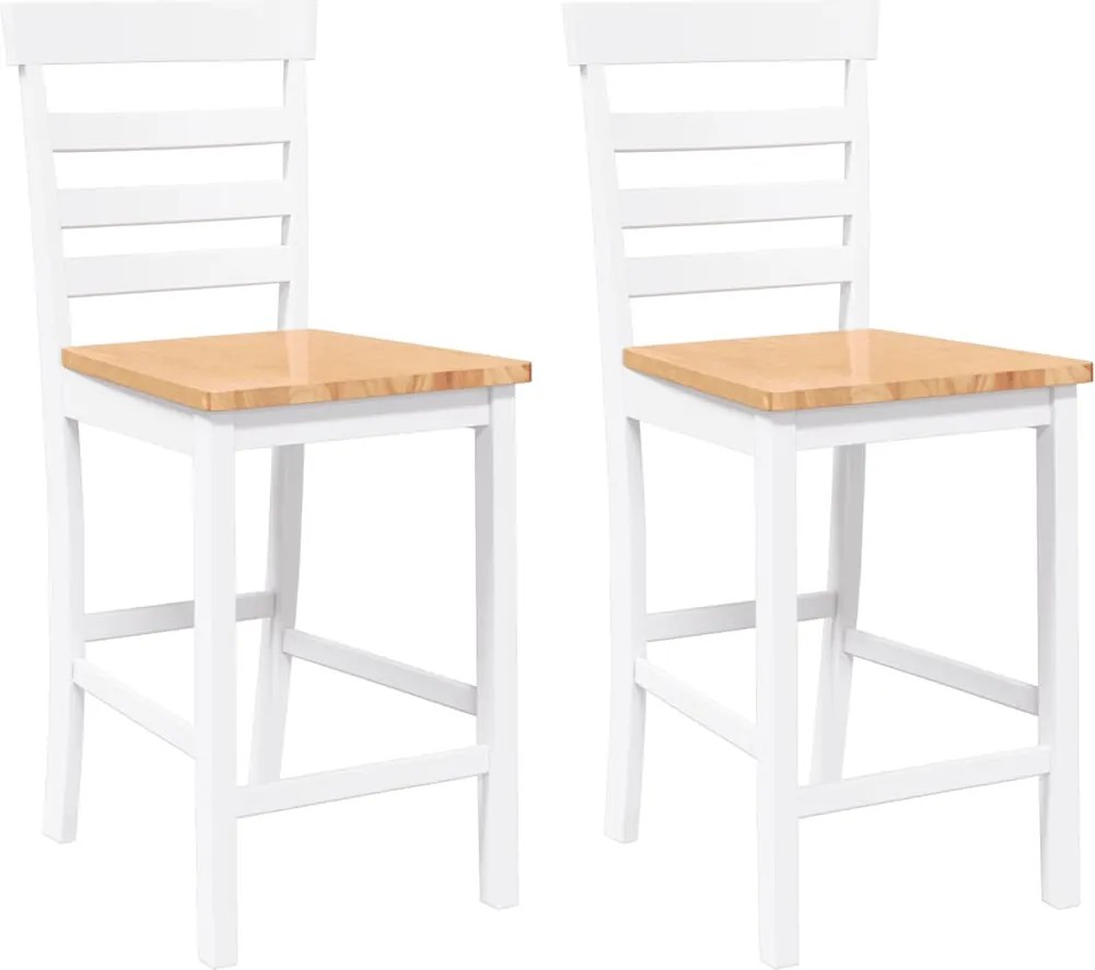 vidaXL Scaune de bar 2 buc din cauciuc din lemn masiv alb