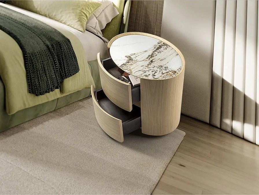 Noptiera ovala cu 2 sertare Enoc stejar deschis