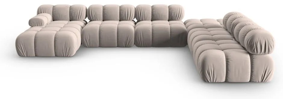 Colțar modular maro deschis cu tapițerie din catifea (cu colț pe partea dreaptă/în formă de "U") Bellis – Micadoni