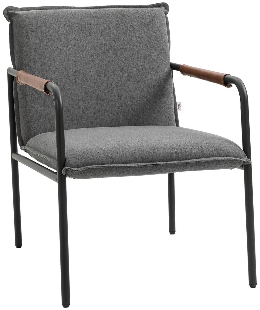 Scaun industrial capitonat HOMCOM, fotoliu tapitat, scaun de living cu brate invelite in piele PU si picioare din otel, gri | Aosom RO