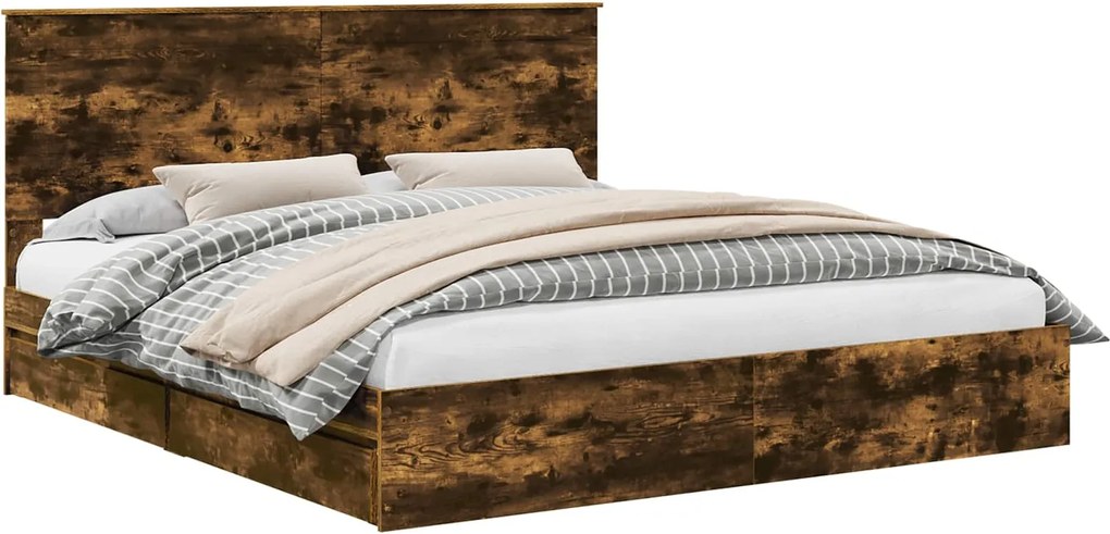 vidaXL Pat cu storage Stejar fumuriu 180 x 200 cm Lemn compozit