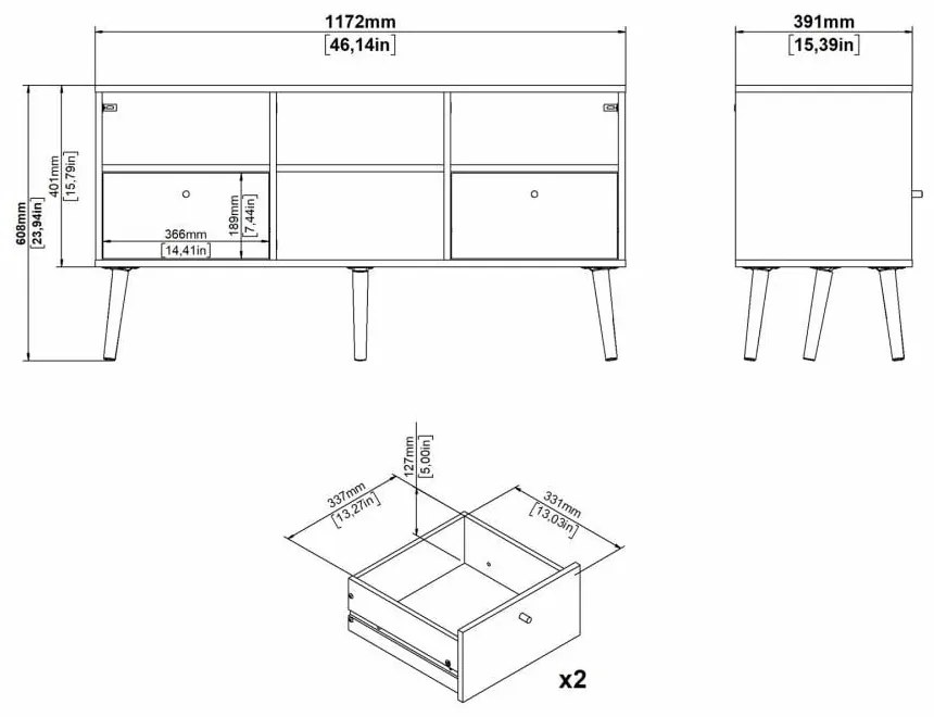 Comodă TV albă 117x61 cm Bodo – Tvilum