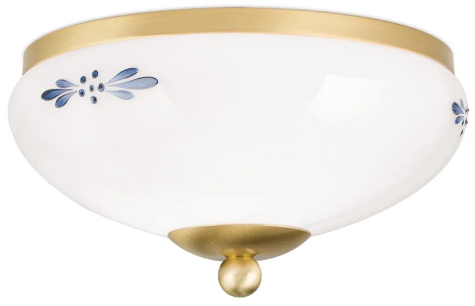 Plafoniera clasica Landhaus 21cm alama satin/ sticla opal decor albastru
