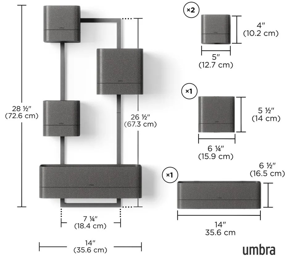Ghivece 4 buc. din plastic pentru ierburi aromatice de perete Cubiko – Umbra