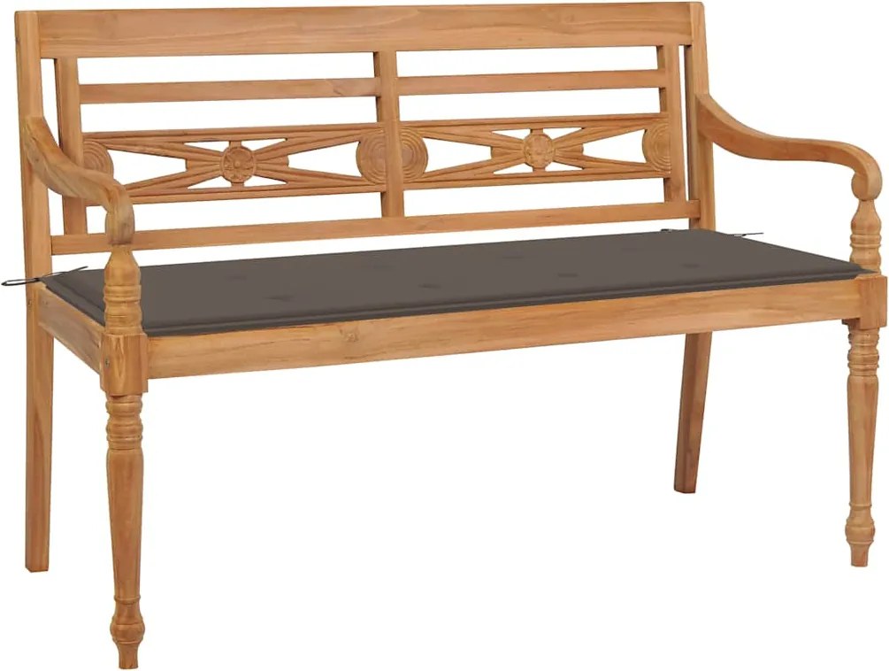 vidaXL Bancă Batavia cu pernă gri taupe, 120 cm, lemn masiv de tec
