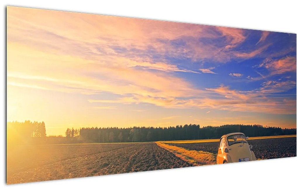 Tablou - Mașină galbenă ăn câmp (120x50 cm)