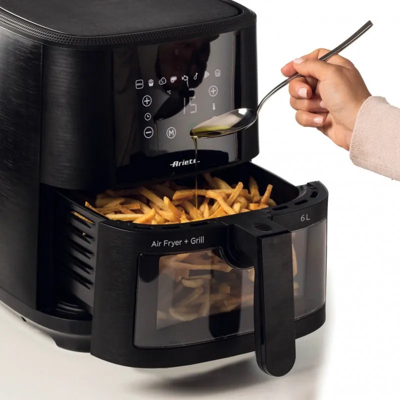 Friteuza cu aer cald Ariete MAXI 4626/00, 1300 W, 6 L, 8 programe, 35-200°C, Panou tactil LCD, Negru