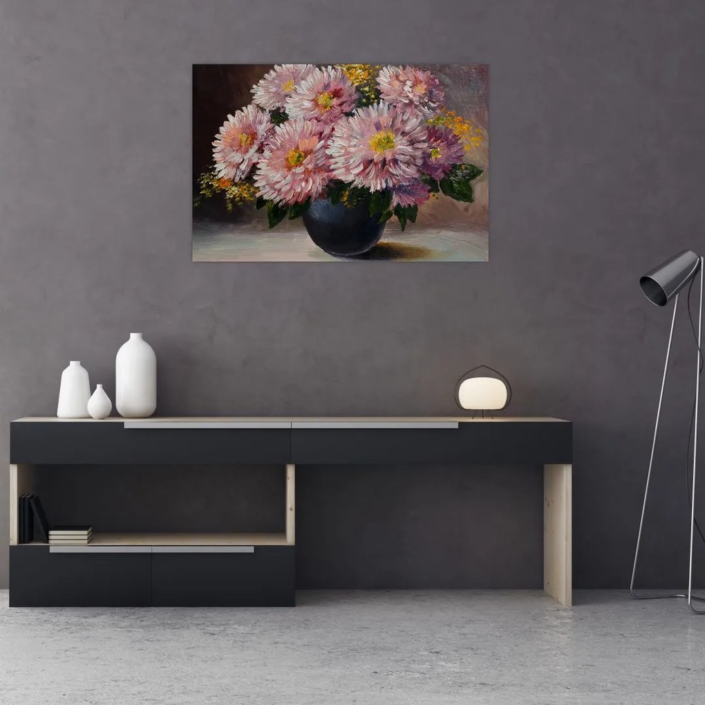 Tablou - Pictură în ulei, flori în vază (90x60 cm)