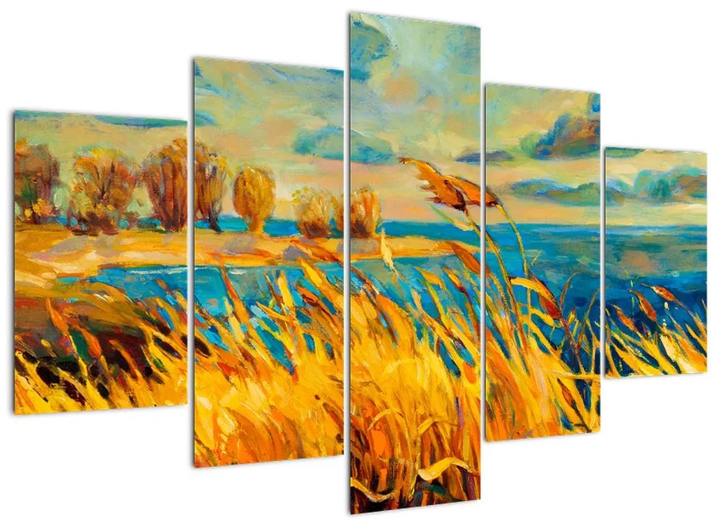 Tablou - Apus de soare peste lac, pictură acrilică (150x105 cm)