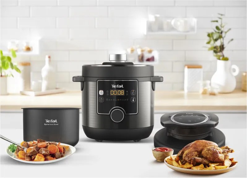 Multicooker Tefal Turbo Cuisine & Fry CY778830, 70 kPa, 1200W, 7.6 l, 15 programe, Acoperire neaderenta, Mentinere caldura, Control digital, Negru