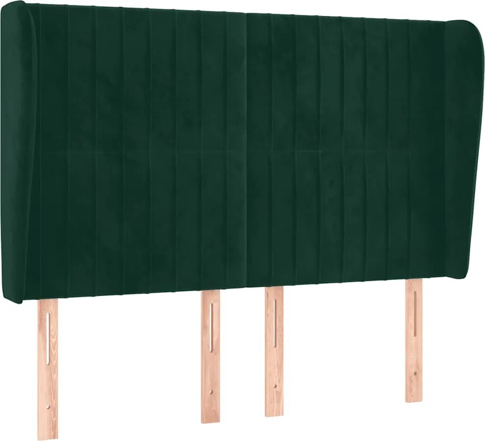 vidaXL Tăblie pat cu aripioare verde închis 147x23x118/128 cm catifea