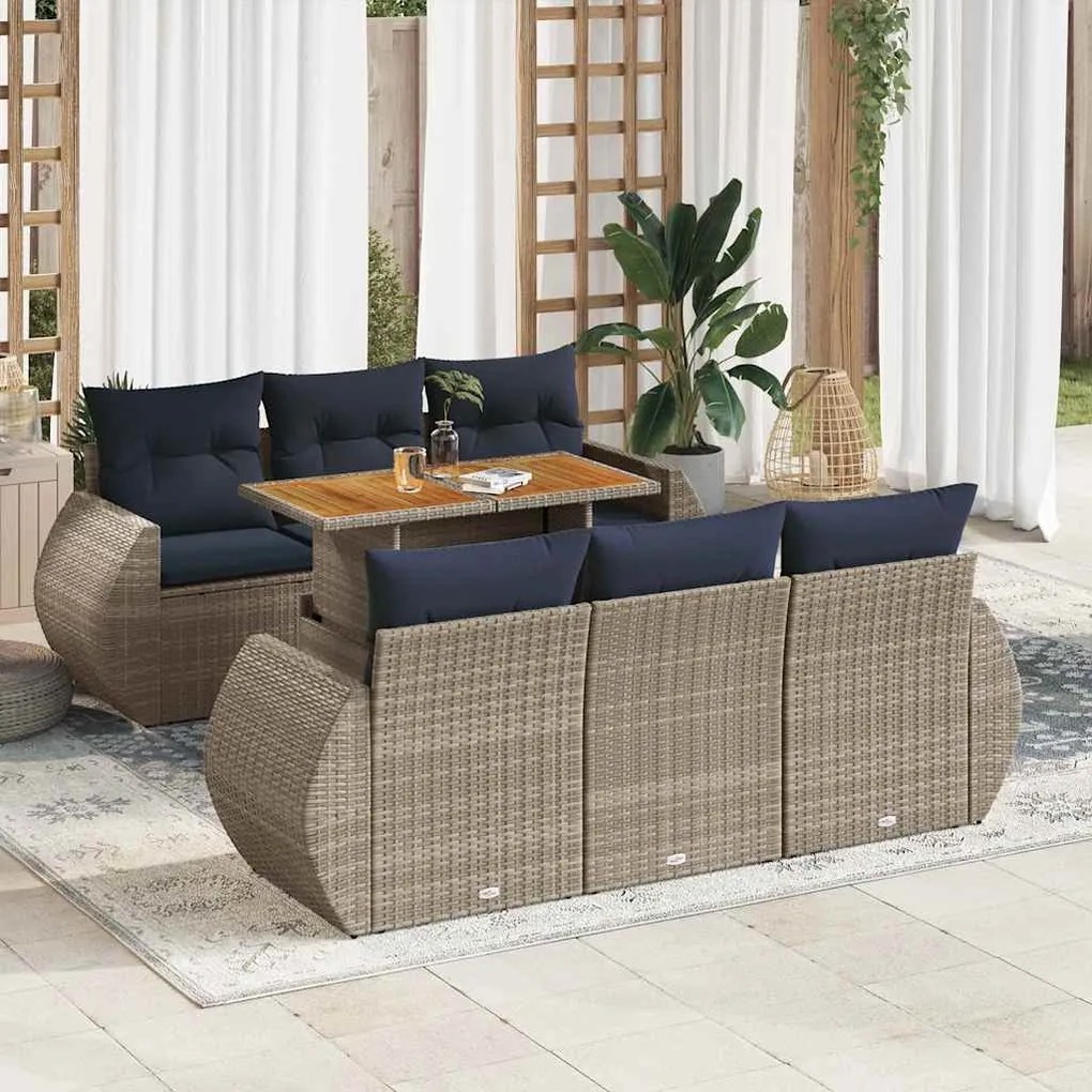 vidaXL Set canapele de grădină, 7 piese, cu perne, gri, poliratan