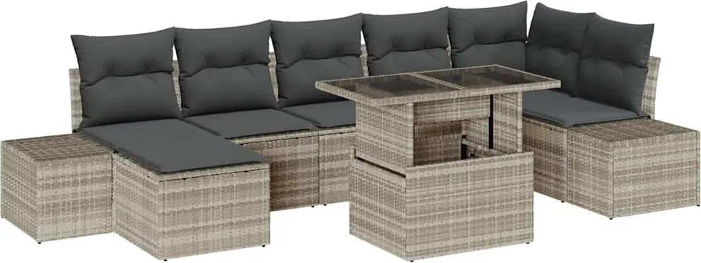 vidaXL Set de canapele pentru grădină 8 pcs Gri deschis Rattan poli