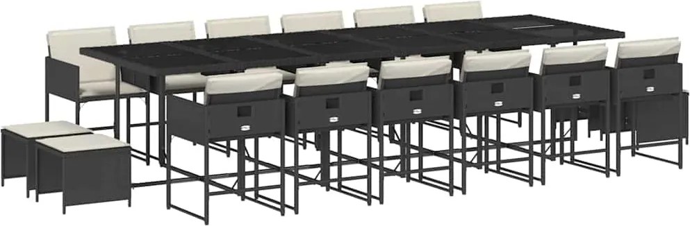 vidaXL Set mobilier de grădină cu perne, 17 piese, negru, poliratan