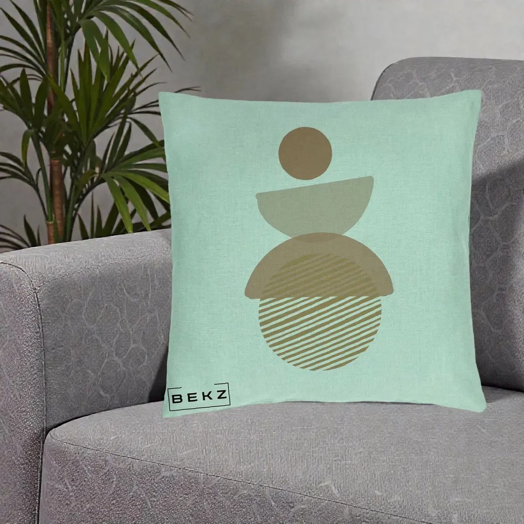 Perna Decorativa Geometric Boho Forme Terracotta, 40x40 cm, Verde Menta, Husa Detasabila, Perna Inclusa, BEKZ®