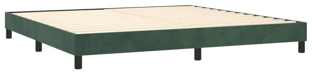 Pat box spring cu saltea, verde inchis, 200x200 cm, catifea Verde inchis, 200 x 200 cm, Culoare unica si cuie de tapiterie