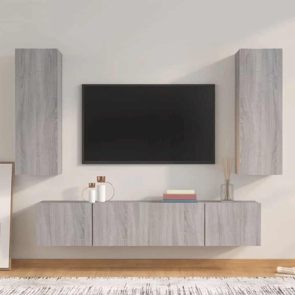 3114204 vidaXL Set dulapuri TV, 4 piese, gri sonoma, lemn prelucrat