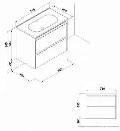 MOBILIER KLEA SUSPENDAT 78,5X45 CM,ALB,2 SERTARE  CU LAVOAR KLEA 81X46 CM, ALB 800x450 mm