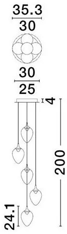 Lustra moderna cu 5 pendule LED, Metal, Sticla, Fumuriu, Nali