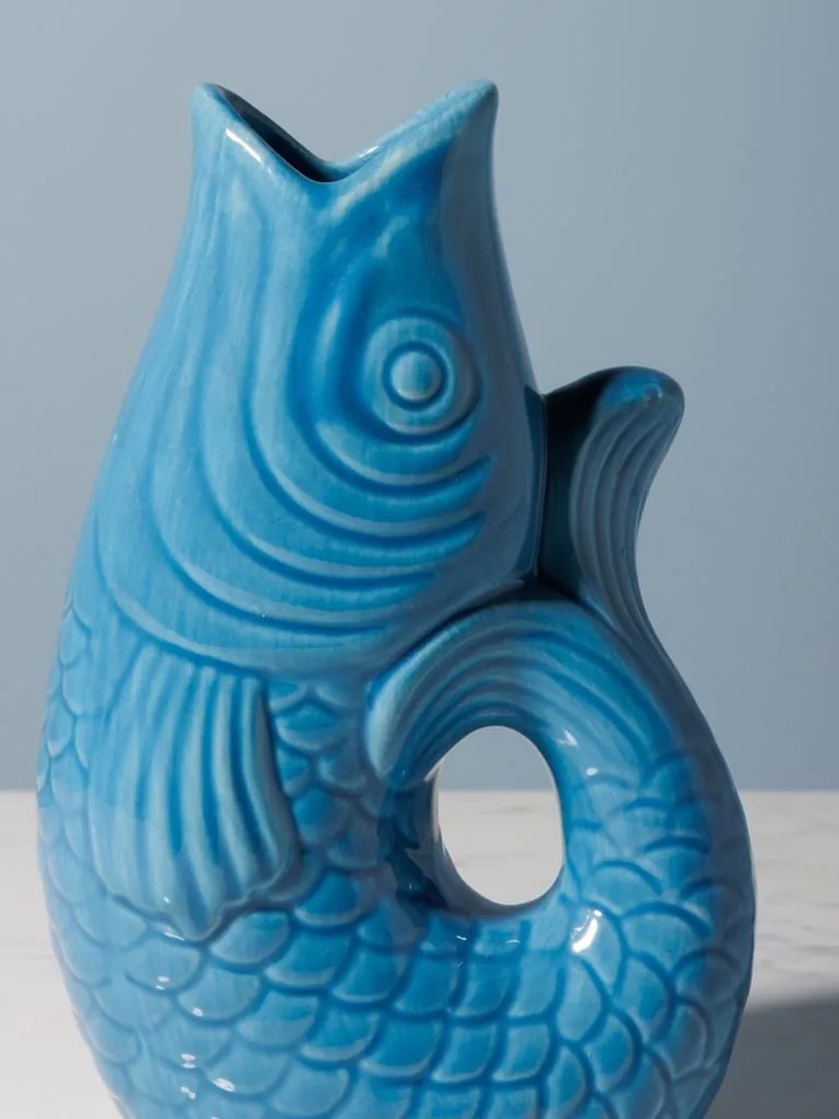 Vaza albastra, din ceramica, forma de peste, H20cm Stone