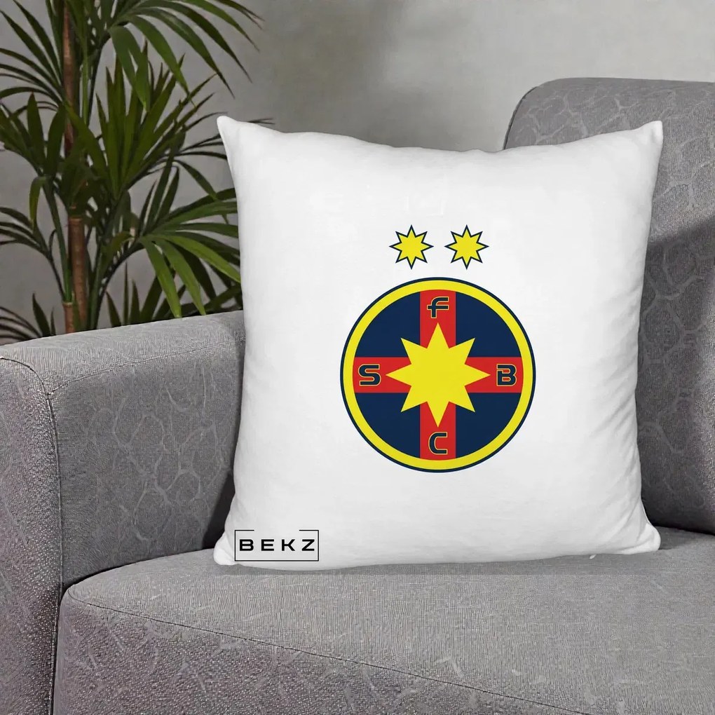 Perna Personalizata FCSB Fotbal Club Steaua Bucuresti, 40x40 cm, Alb Pufos, Husa Detasabila, Perna Inclusa, BEKZ®