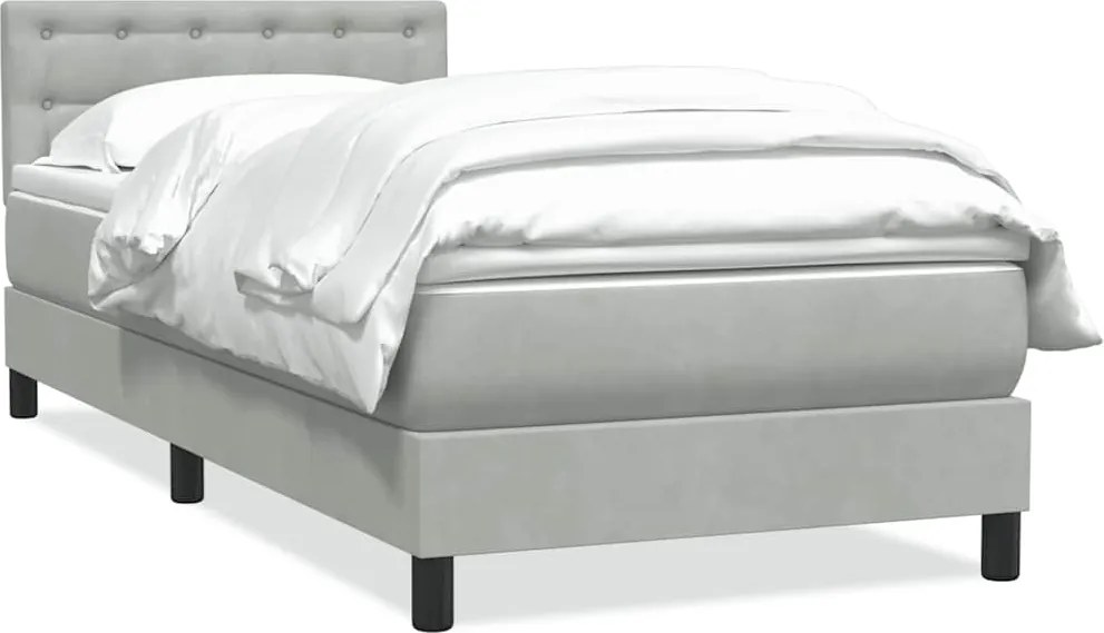 vidaXL Pat box spring cu saltea, gri deschis, 90x210 cm, catifea