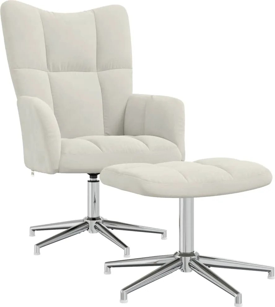 vidaXL Scaun de relaxare cu taburet, alb crem, catifea