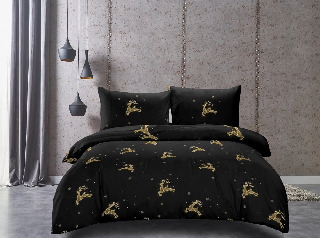 Lenjerie de pat din microfibra neagra GOLDEN DEER Dimensiune lenjerie de pat: 2 buc 70 x 90 cm | 200 x 220 cm
