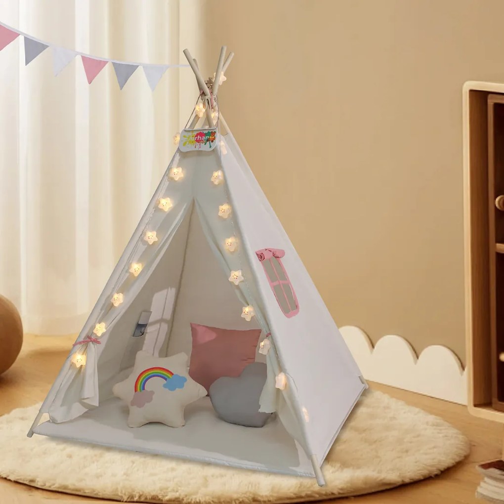 Cort tip teepee pentru copii JULIA, 160x120x120cm, bej/roz Jurhan