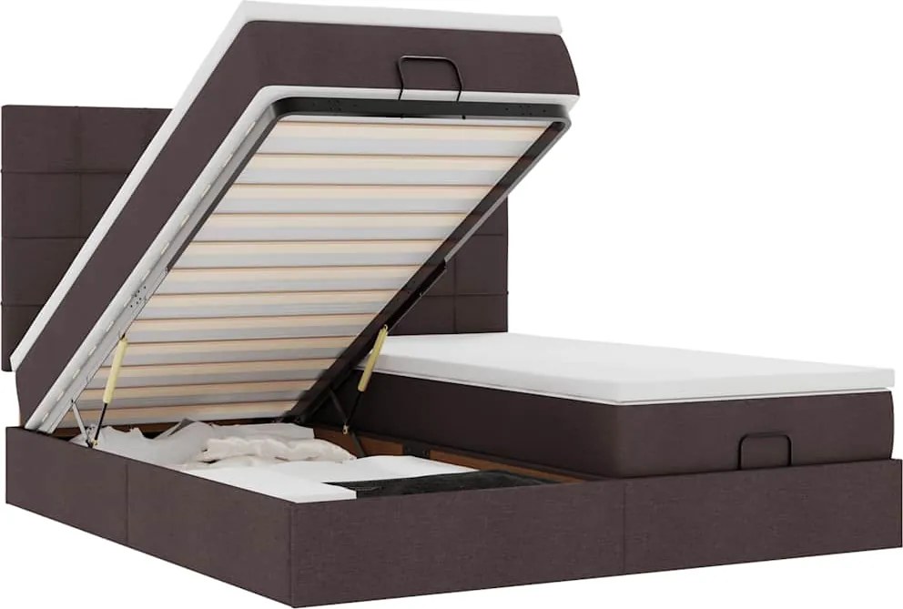 vidaXL Cadru de pat otoman cu saltele țesătură maro închis 200x200cm