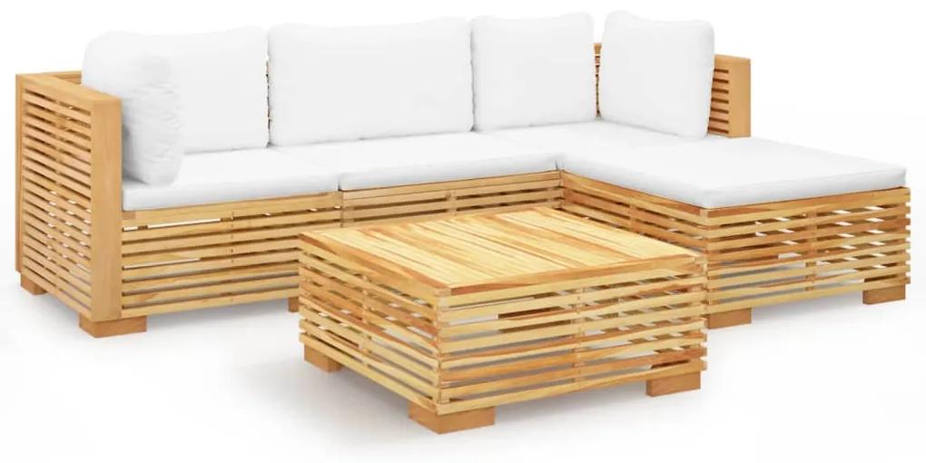 3100913 vidaXL Set mobilier grădină cu perne, 5 piese, lemn masiv de tec
