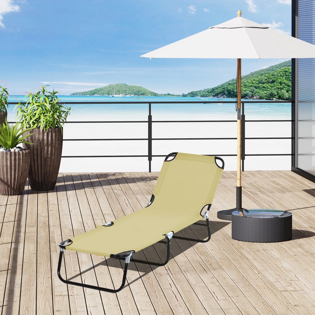 Outsunny Sezlong Pliabil pentru Gradina cu Spatar Ajustabil 5 Pozitii din Otel si Tesatura Oxford 188x56x28 cm Bej | Aosom Romania
