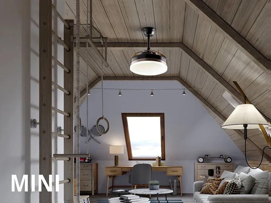 Lustra LED cu Ventilator si telecomanda, lame retractabile Mini Vento negru/bronz
