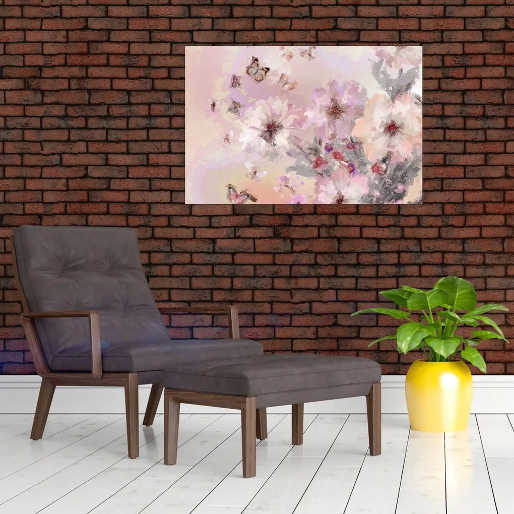Tablou - Colaj de artă cu fluturi (90x60 cm)