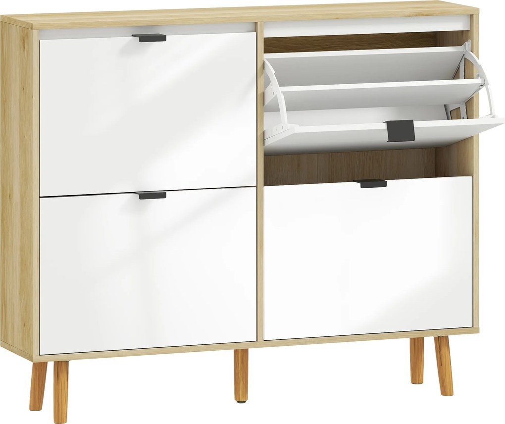 HOMCOM Dulap de pantofi subțire modern cu 4 sertare rabatabile pentru 20 de perechi de pantofi, Alb | Aosom Romania