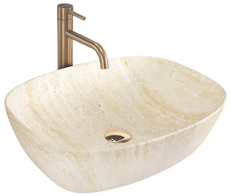 Lavoar pe blat Rea Freja Travertine dreptunghiular 51 cm mat