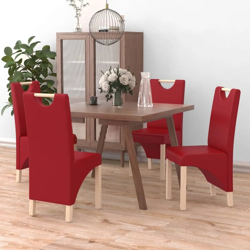 3080192 vidaXL Scaune de sufragerie, 4 buc., roșu vin, piele ecologică