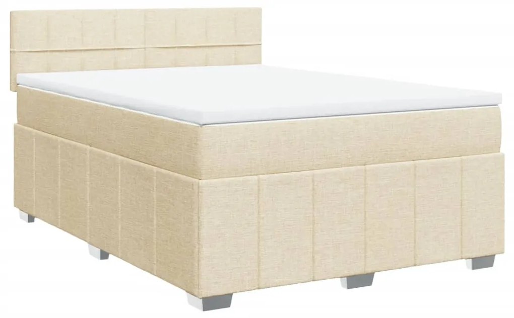 3287068 vidaXL Pat box spring cu saltea, crem, 140x200 cm, textil