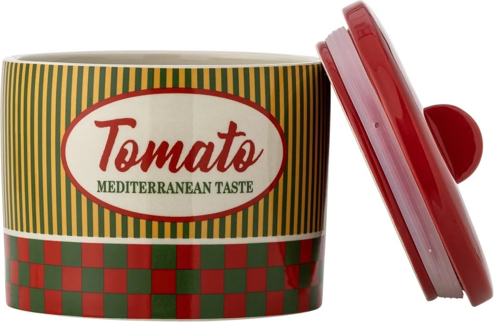 Borcan din ceramică cu capac, multicolor, imprimeu „Tomato” cu dungi și carouri, garnitură din silicon detașabilă, 16 x 16 cm, „Stefano”
