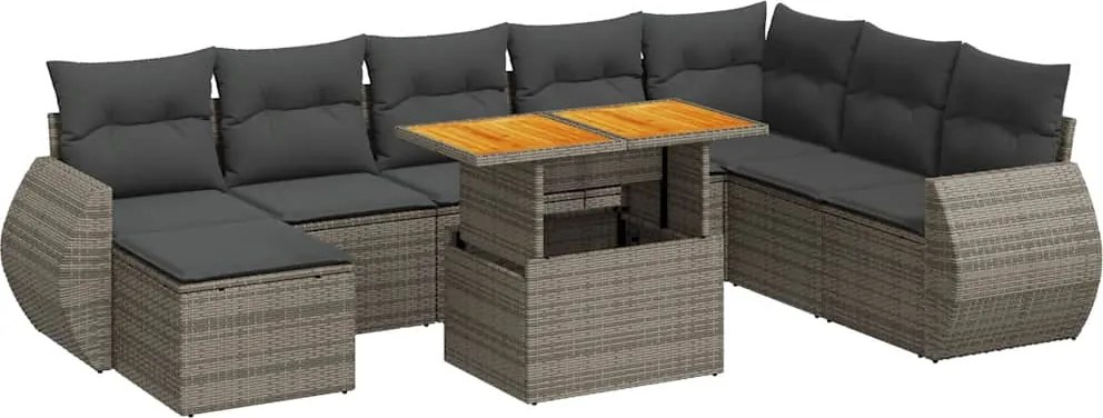 vidaXL Set canapele de grădină, 9 piese, cu perne, gri, poliratan
