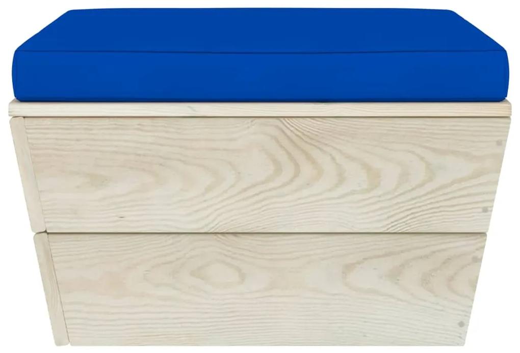 Taburet de gradina din paleti cu perna, lemn de molid tratat 1, Albastru, Taburet