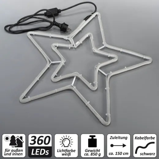 Stea dublă de Crăciun 55 cm, 360 LED